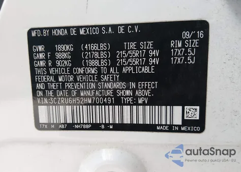 2017 Honda Hr-V Ex z USA, uszkodzony, nr VIN 3CZRU6H52HM700491